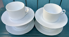 france 8-PC SET APILCO WHITE HEMSTITCH 4 CUPS + 4 MATCHING SAUCERS mugs BEADED