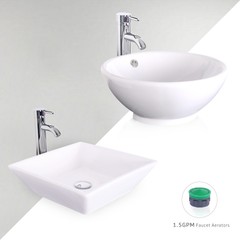 Bathroom Ceramic Vessel Vanity Sink W/ Faucet White Porcelain Basin Pop Up Drain