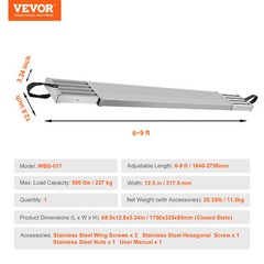 VEVOR Aluminum Work Plank Telescoping 6-9 ft 500 lb Capacity Scaffold Plank