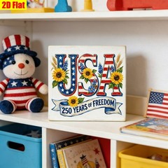 4th of July 250 Years of Freedom USA Sunflower Wooden Box Sign Farmhouse Decor