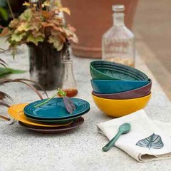 Le Creuset Plates 17cm Set of 4 Botanique Collection Fig Deep teal Stoneware NIB