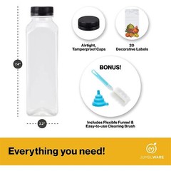 JumblWare 16 fl oz. Clear Plastic Juice Bottles with Caps – 20 Pieces