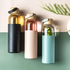 21Oz Glass Water Bottle with Silicone Sleeve & Bamboo Lid, BPA Free Reusable Wat
