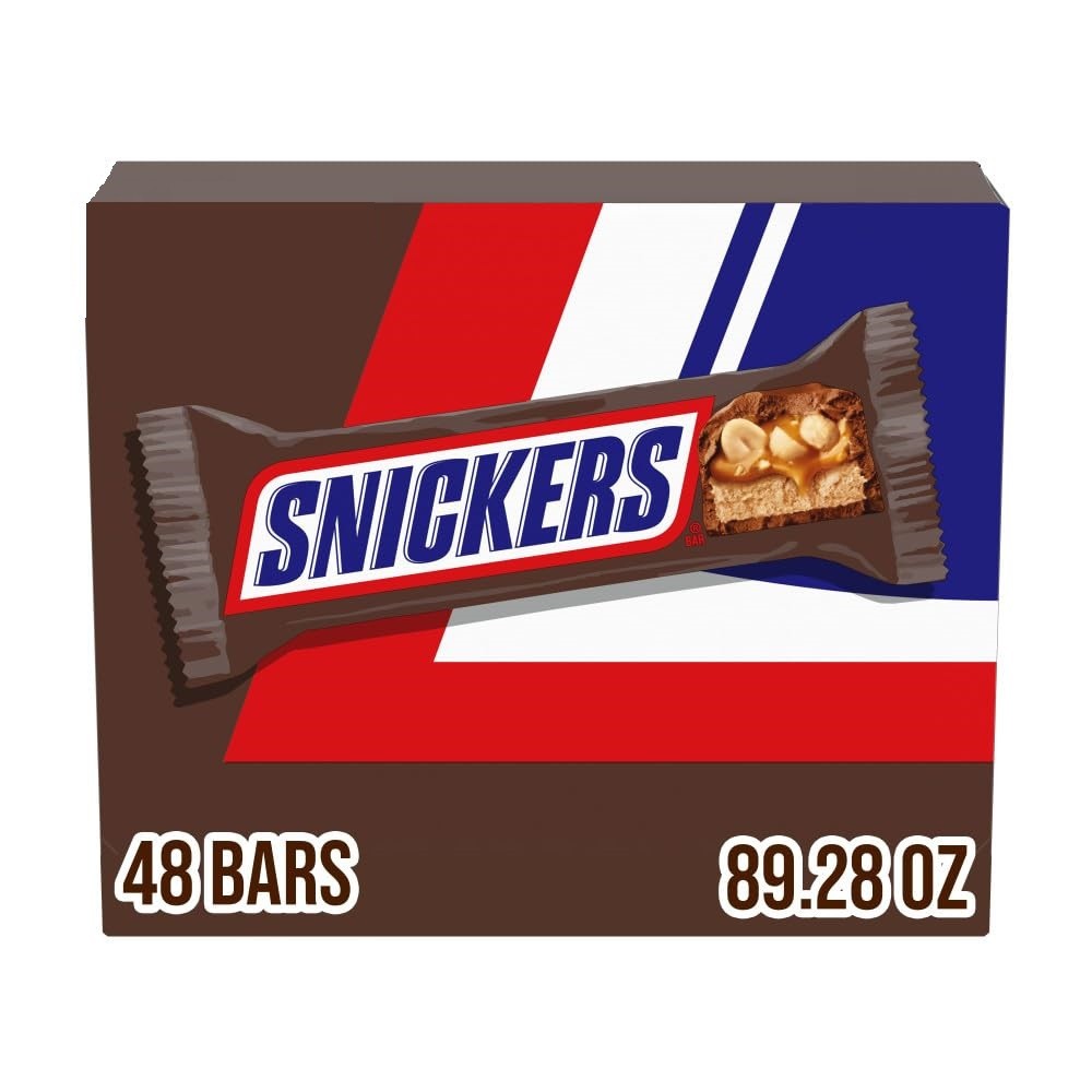 SNICKERS Full Size Bulk Milk Chocolate Candy Bars, 1.86 oz Bar, 48 ct Box