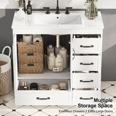 30″ 36″Bathroom Vanity with Ceramic Sink Freestanding Storage Cabinet w/5 Drawer