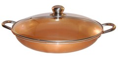 Copper Pan 14 Inch,round Induction Base with tempered Glass Lid,Dish Washer Safe