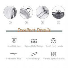 Stainless Steel Basin Colander Handle Strainer Resting Feet 7.68 In PC