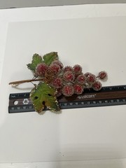 Vintage Sugared Beaded Red Faux Grapes 3 Bundles 7” MCM Glitter Green Leaves