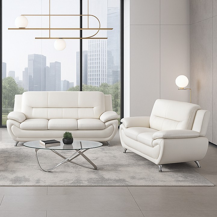 NEW White Leather Gel 2PC Sofa Set Contemporary Modern Living Room Furniture