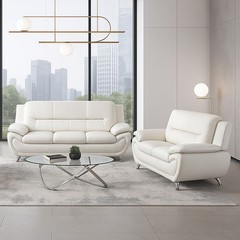 NEW White Leather Gel 2PC Sofa Set Contemporary Modern Living Room Furniture