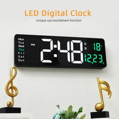 Large LED Digital Wall Clock Temperature Date Day Display USB Remote Control