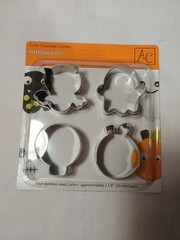 New stainless steel cookie cutter sets. Each pack has four cutters. Themes inclu
