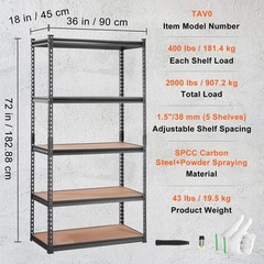 Storage Shelving Unit Garage Storage Rack 5-Tier Adjustable 2000 lbs Load