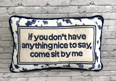 Needlepoint Decorative Throw Pillow Rectangular Blue Ivory COME SET BY ME