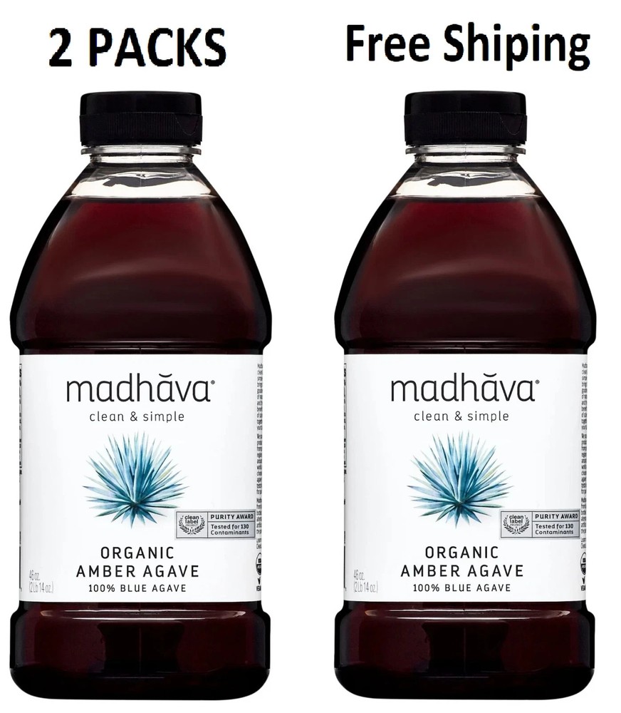 Madhava Organic Amber Agave, 100% Blue Agave Sweetener Sugar Substitute, 46 oz