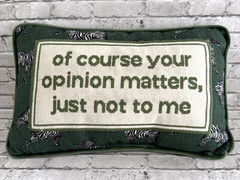 Needlepoint Decorative Throw Pillow Rectangular Green Ivory Zebra JUST NOT TO ME
