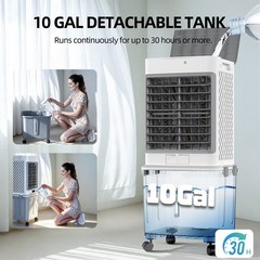 Evaporative Air Cooler 2800CFM Swamp Cooler Fan with 10Gal Detachable Water Tank
