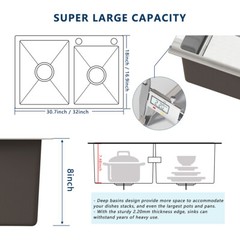 Silver Kitchen Sink Stainless Steel Double Bowl Drop In Top Mount Workstation