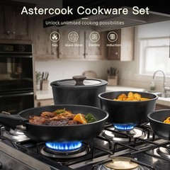 Astercook 21 Pcs Pots and Pans Set Non Stick Ceramic Cookware Set Detachable