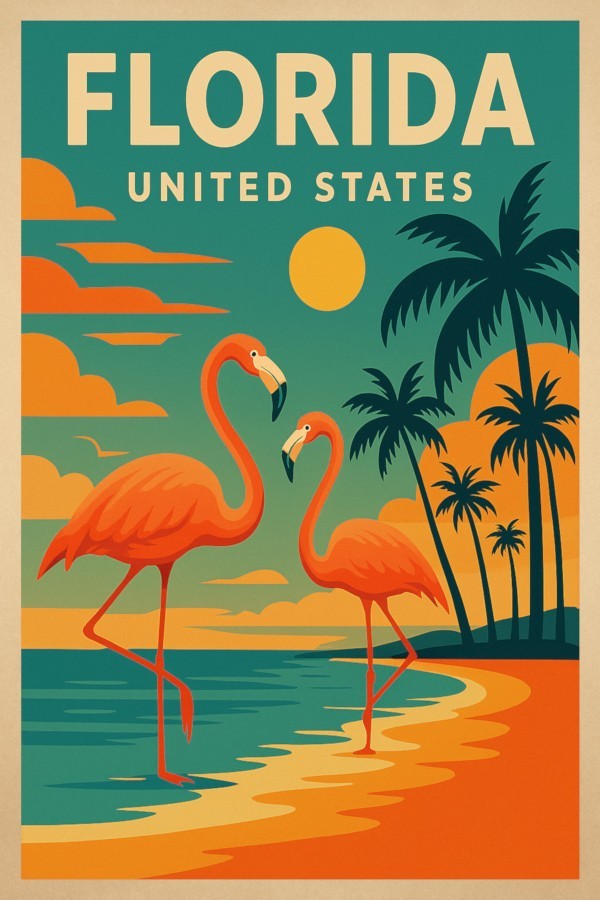 FLORIDA Retro Poster USA Wall Art Vintage Landscape Print Canvas Home Decor
