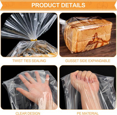 70 Pack Bread Bags with 100 Ties – 8x4x18 Clear Reusable Plastic Loaf Bags
