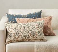 Pottery Barn Zea Embroidered Lumbar Pillow Cover, 100% Cotton (US STOCK)