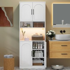 Kitchen Pantry Cabinet ,Hutch Cabinet Cupboard with LED Lights & Microwave Shelf