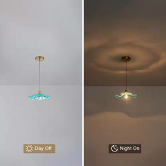 11.02 In. 1-Light Modern Blue Hanging Pendant Light with Flower Shaped Glass Sha