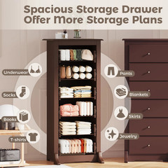 6 Drawer Tall Chest Dresser Wooden 52″ High Narrow Storage Cabinet Small Space