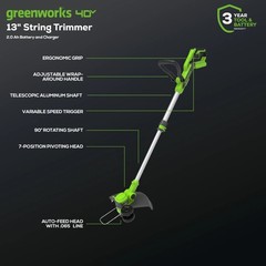 Greenworks 40V 13″ Gen2 Cordless String Trimmer/ Edger w/ 2Ah Battery & Charger