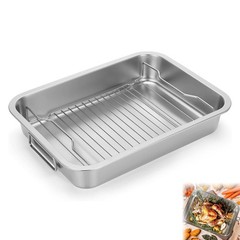 16″ Roasting Pan with Rack & Handle Stainless Steel Turkey Baking Roasting Tray