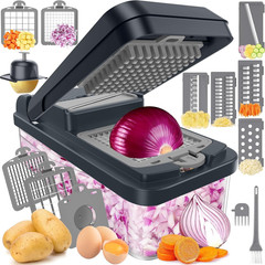 12-in-1 Vegetable Chopper Kitchen Gadget w/ 7 Blades Onion Cutter