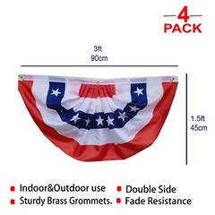 4 Pack USA Pleated Fan Flag 1.5×3 Feet American US Bunting Flags Half Fan Banner