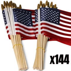 144 Pack USA 4″x6″ Inches American Flags Wood Stick Polycotton High Quality