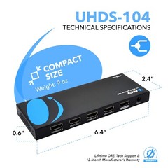 OREI UltraHD 4K @ 60 Hz HDMI Splitter 1 in 4 Out HDMI 2.0 UHDS-104