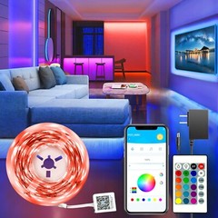 50FT Waterproof LED Strip Lights, APP & Voice Control, RGB Outdoor Indoor Lights