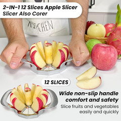 Apple Slicer and Corer All-metal Construction Cutter with 12 Stainless Steel
