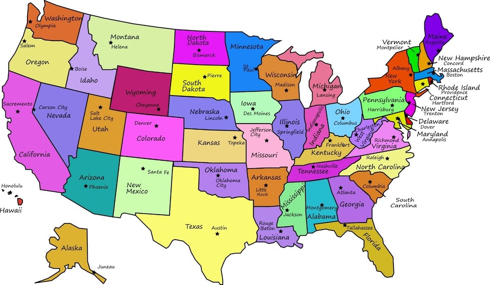 UNITED STATES MAP WITH CAPITALS GLOSSY POSTER PICTURE BANNER PRINT PHOTO US 7143