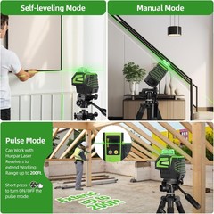360° Green Cross Line Laser Level with 2 Plumb Dots and Magnetic Bracket