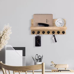 15 In. W X 4.2 In. D Natural Wood Decorative Wall Shelf Key and Mail Holder with
