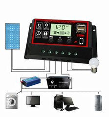 PWM Controlador de carga para solar panel 30A 12V/24V Pantalla LCD Regulador USB