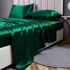 4 Pcs Smooth Satin Silk Sheet Set Deep Pocket Bed Sheet Wrinkle Fade Resistant