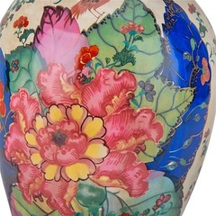 Colorful Chinoiserie Porcelain Vase. Tobacco Leaf Pattern (14.50”H)