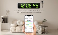 15.2″ Lar Digital Wall Clo with Seconds, App & Remote Control,
