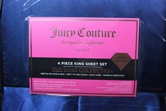 Juicy Couture Royal Blue Satin 4pc KING Sheet Set Easy Care Soft Sleek Smooth