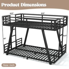 Twin XL Over Twin XL Bunk Bed, Heavy Duty Metal Bunk Bed for Adults Black Bed
