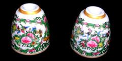 WILLIAMS SONOMA FAMILLE ROSE TINY TAPER HOLDERS SET OF 2 PORCELAIN NEW/ORIGPKG
