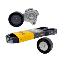 Drive Belt Kit with Tensioner + Idler Pulley Compatible with BMW N52 Engines