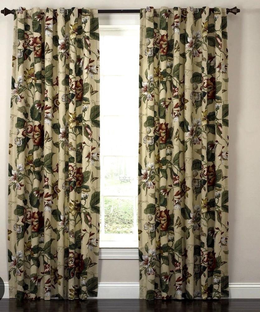 Waverly Laurel Springs Floral Multicolor Lined 2 Curtain Panels Tie Back 48″X83″