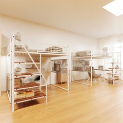 Full Size Metal Loft Bed with Desk,Storage Shelves & LED Light for Teens Adults